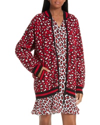 Cardigan con zip leopardato rosso