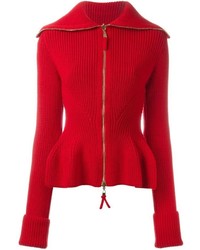 Cardigan con zip rosso di Alexander McQueen