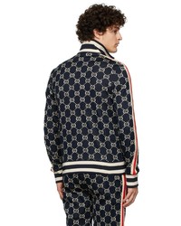 Cardigan con zip stampato blu scuro di Gucci