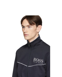 Cardigan con zip stampato blu scuro di BOSS