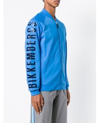 Cardigan con zip stampato blu di Dirk Bikkembergs