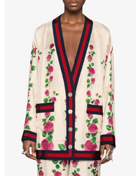 Cardigan di seta stampato rosa di Gucci