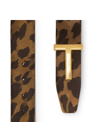 Cintura in pelle leopardata marrone scuro di Tom Ford