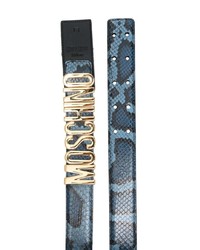Cintura in pelle stampata blu di Moschino