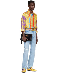 Cintura in pelle stampata multicolore di Versace