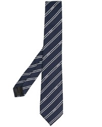 Cravatta a righe orizzontali blu scuro e bianca di Moschino