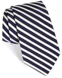 Cravatta a righe verticali bianca e blu scuro