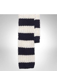 Cravatta di lana a righe orizzontali bianca e blu scuro