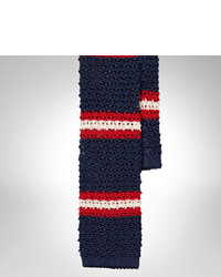 Cravatta di lana a righe orizzontali bianca e rossa e blu scuro