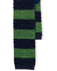 Cravatta di lana a righe orizzontali blu scuro e verde
