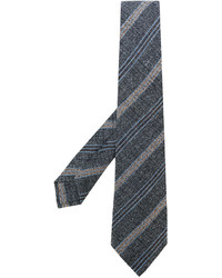 Cravatta di lana a righe orizzontali grigio scuro