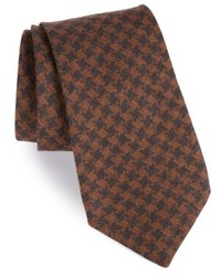 Cravatta di lana con motivo pied de poule marrone