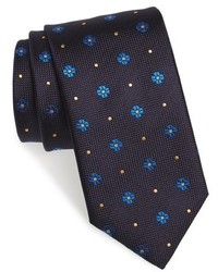 Cravatta di seta a fiori blu scuro