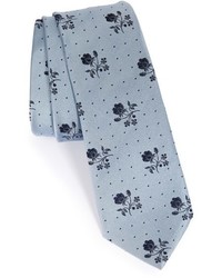 Cravatta di seta a fiori grigia