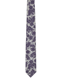 Cravatta di seta a fiori grigia di Dries Van Noten