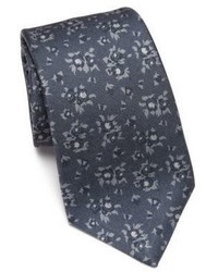 Cravatta di seta a fiori grigio scuro