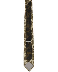 Cravatta di seta a fiori marrone chiaro di Dries Van Noten