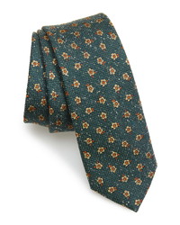 Cravatta di seta a fiori verde scuro