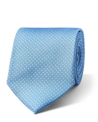 Cravatta di seta a pois azzurra