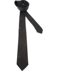 Cravatta di seta a pois nera e bianca