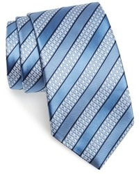 Cravatta di seta a righe orizzontali azzurra