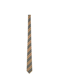 Cravatta di seta a righe orizzontali beige