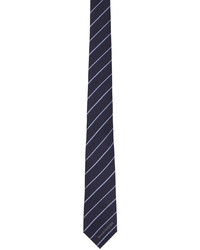 Cravatta di seta a righe orizzontali blu scuro di Alexander McQueen