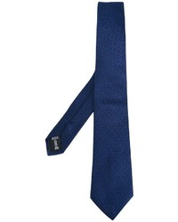 Cravatta di seta a righe orizzontali blu scuro di Armani Collezioni