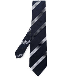 Cravatta di seta a righe orizzontali blu scuro di Etro