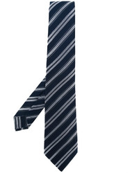 Cravatta di seta a righe orizzontali blu scuro di Kiton