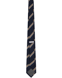 Cravatta di seta a righe orizzontali blu scuro di Brunello Cucinelli