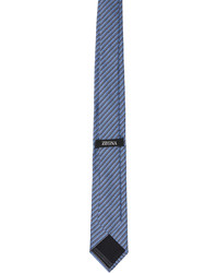 Cravatta di seta a righe orizzontali blu di Zegna