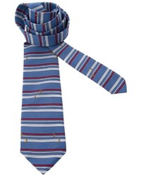 Cravatta di seta a righe orizzontali blu di Pierre Cardin