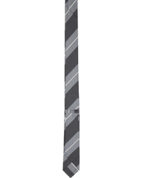 Cravatta di seta a righe orizzontali grigio scuro di Thom Browne