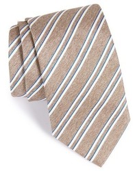 Cravatta di seta a righe orizzontali marrone chiaro
