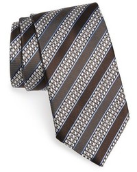 Cravatta di seta a righe orizzontali marrone
