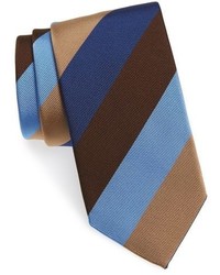 Cravatta di seta a righe orizzontali marrone scuro