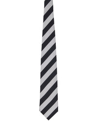 Cravatta di seta a righe orizzontali nera e bianca di Comme des Garcons Homme Deux