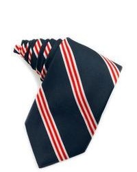 Cravatta di seta a righe verticali bianca e rossa e blu scuro