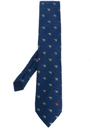 Cravatta di seta a spina di pesce blu scuro di Etro