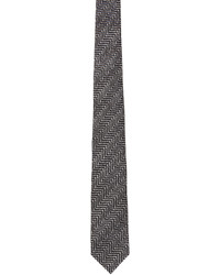Cravatta di seta a spina di pesce nera e bianca