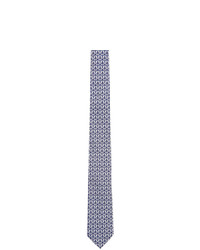 Cravatta di seta blu scuro e bianca di Salvatore Ferragamo