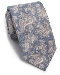 Cravatta di seta con stampa cachemire azzurra