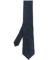 Cravatta di seta con stampa cachemire blu scuro di Etro