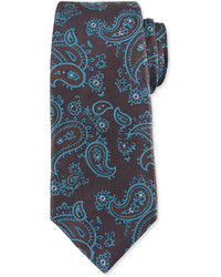 Cravatta di seta con stampa cachemire marrone scuro
