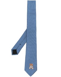 Cravatta di seta ricamata blu di Moschino
