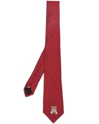 Cravatta di seta ricamata rossa di Moschino