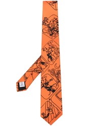 Cravatta di seta stampata arancione di Moschino