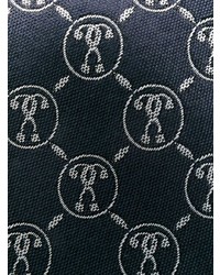 Cravatta di seta stampata blu scuro e bianca di Moschino