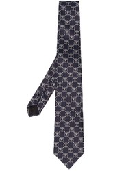 Cravatta di seta stampata blu scuro e bianca di Moschino